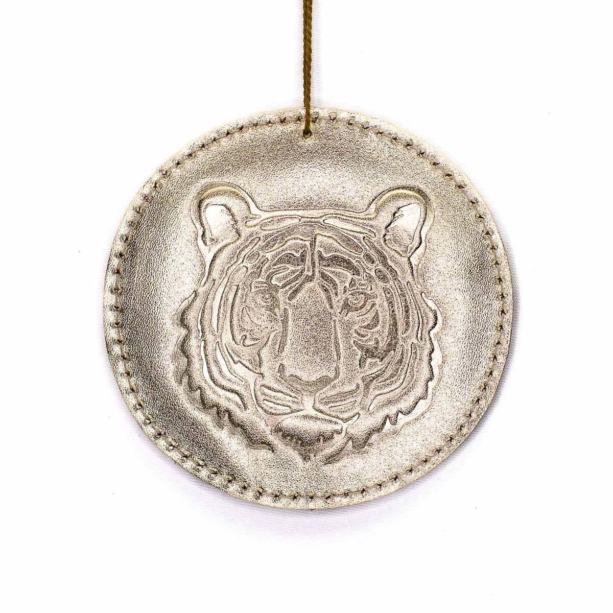 Go Get Em Tiger Leather Ornament Gold