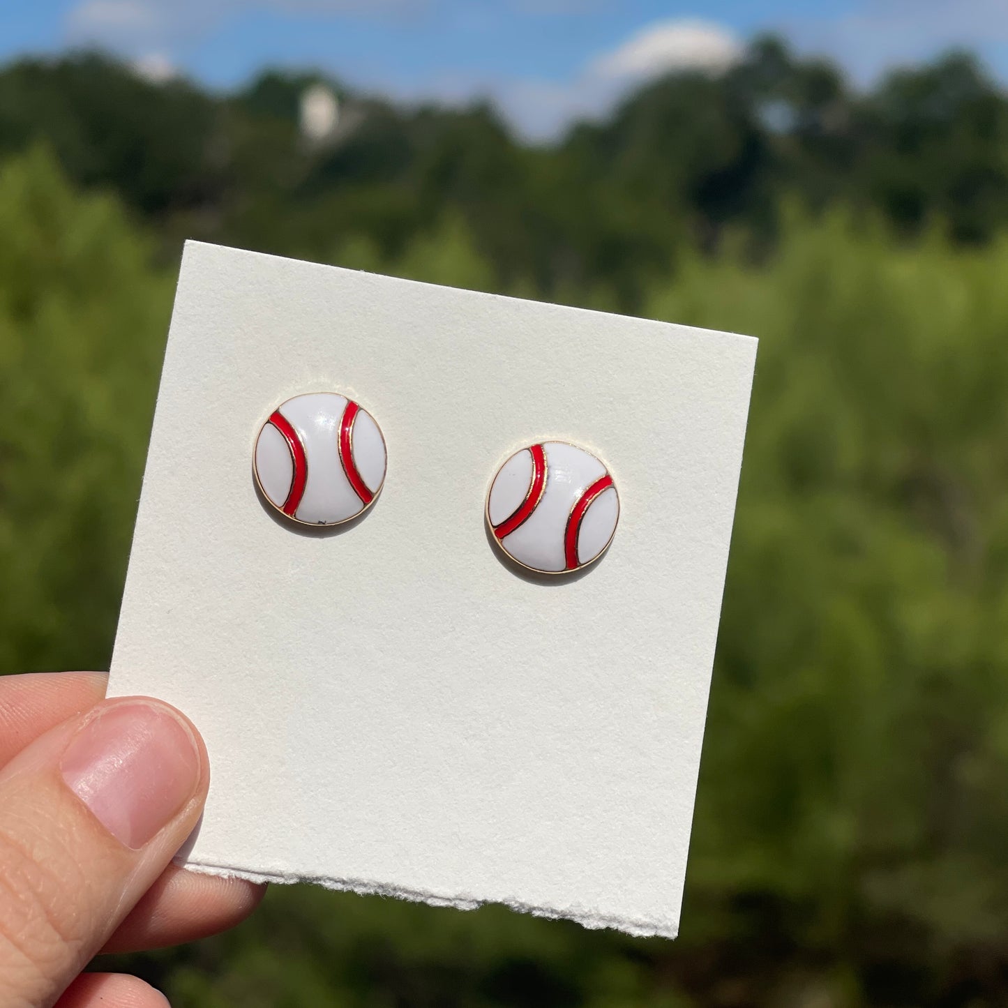 Baseball Stud Enamel Earrings