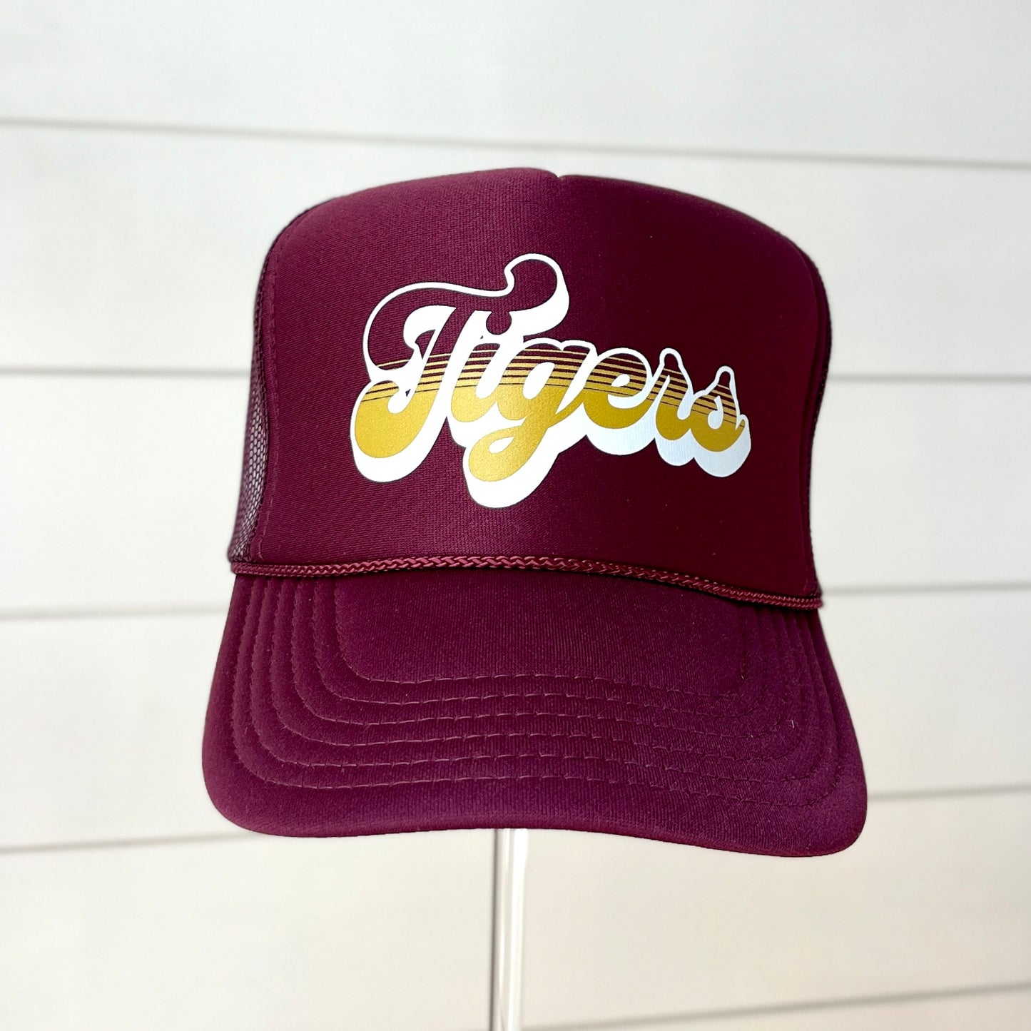 Tigers Retro Script Foam Trucker Hat