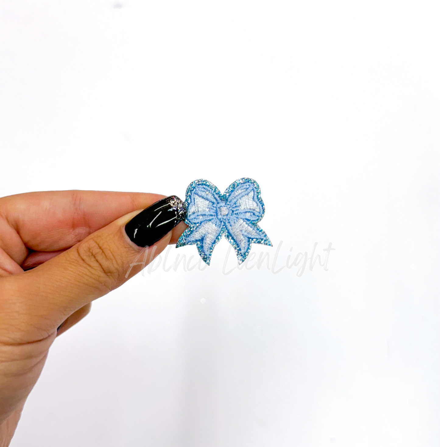 Light blue dainty bow embroidery patch iron on