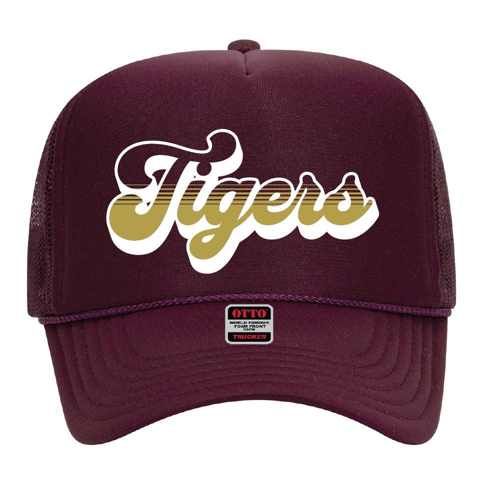 Tigers Retro Script Foam Trucker Hat