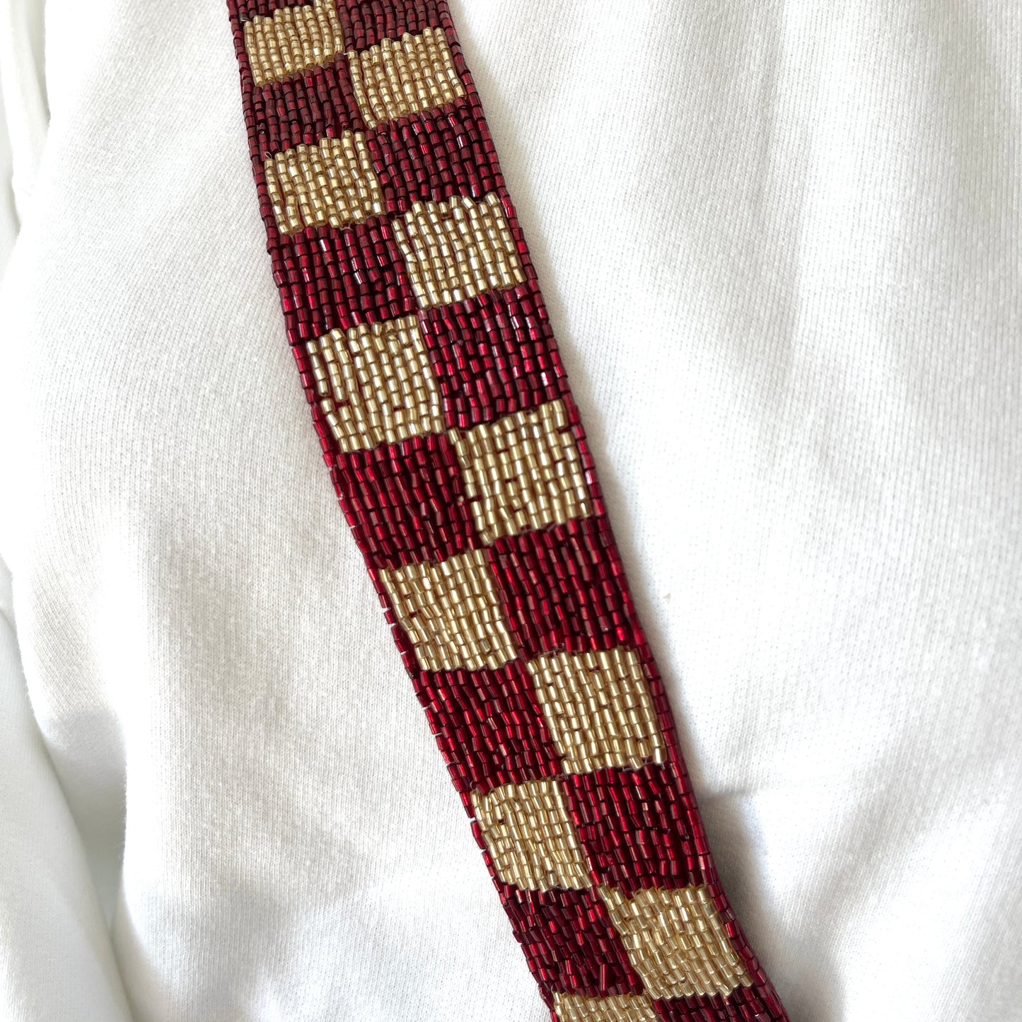 Maroon & Gold Checkered Beaded Purse Strap