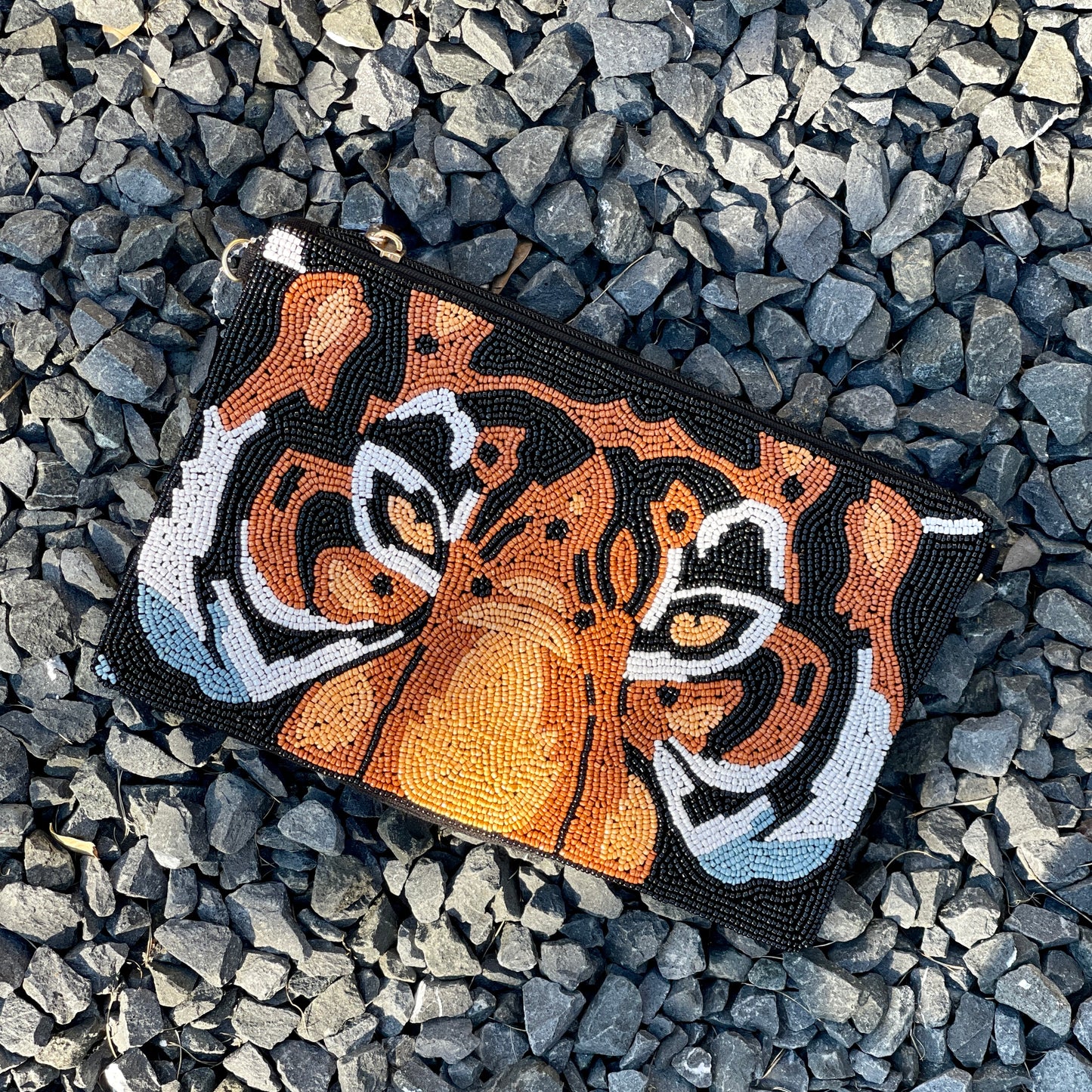 Beaded Tiger Face Clutch/Crossbody Purse
