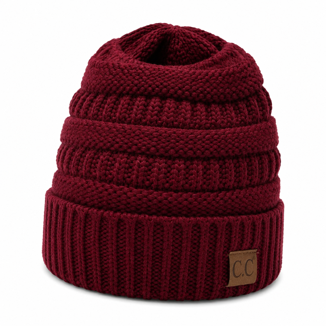 Ponytail Knit Beanie - Maroon