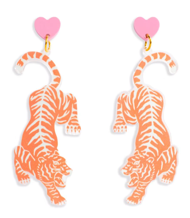 Tiger Heart Earrings Orange/Pink
