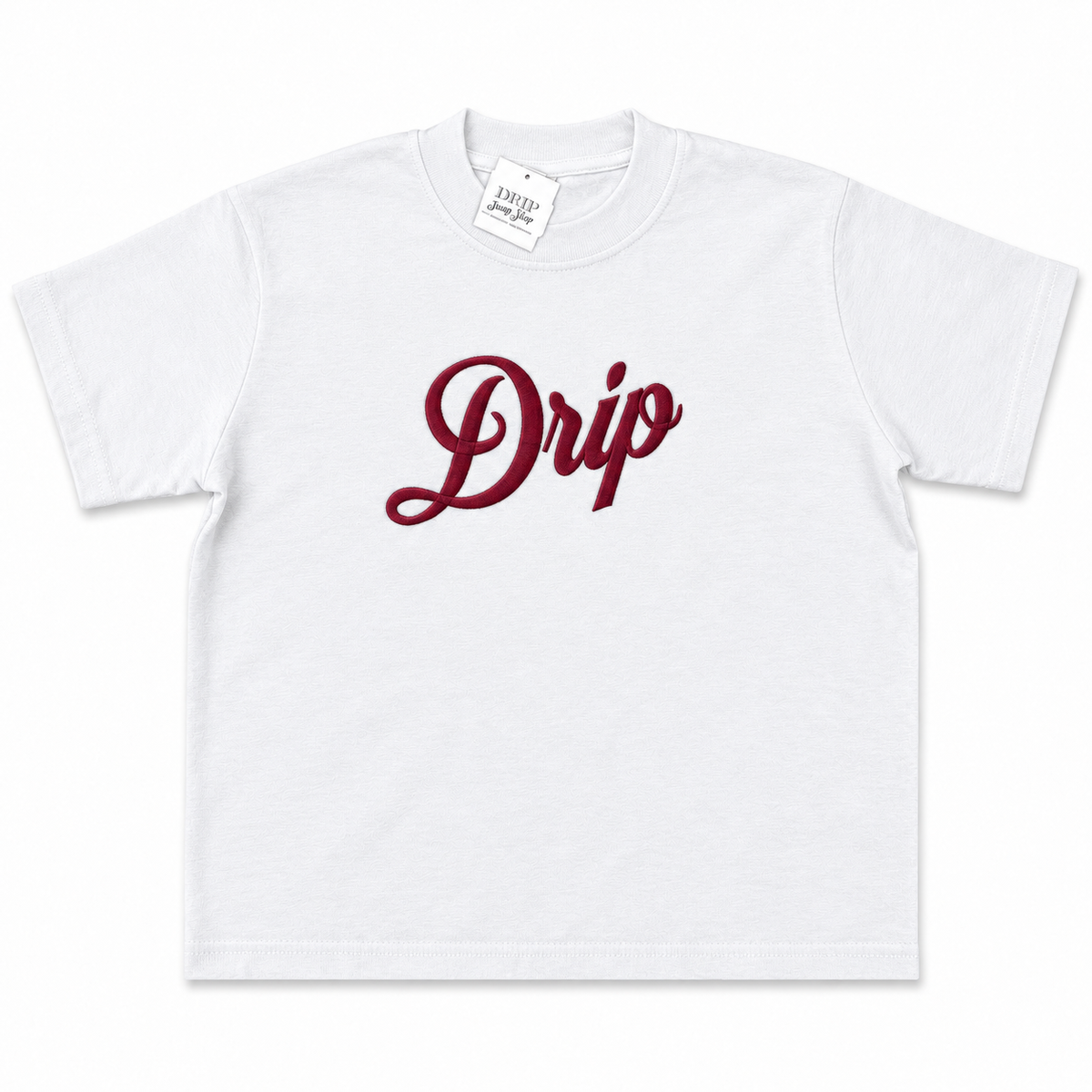 Drip Script Embroidered Cropped Boxy T-Shirt