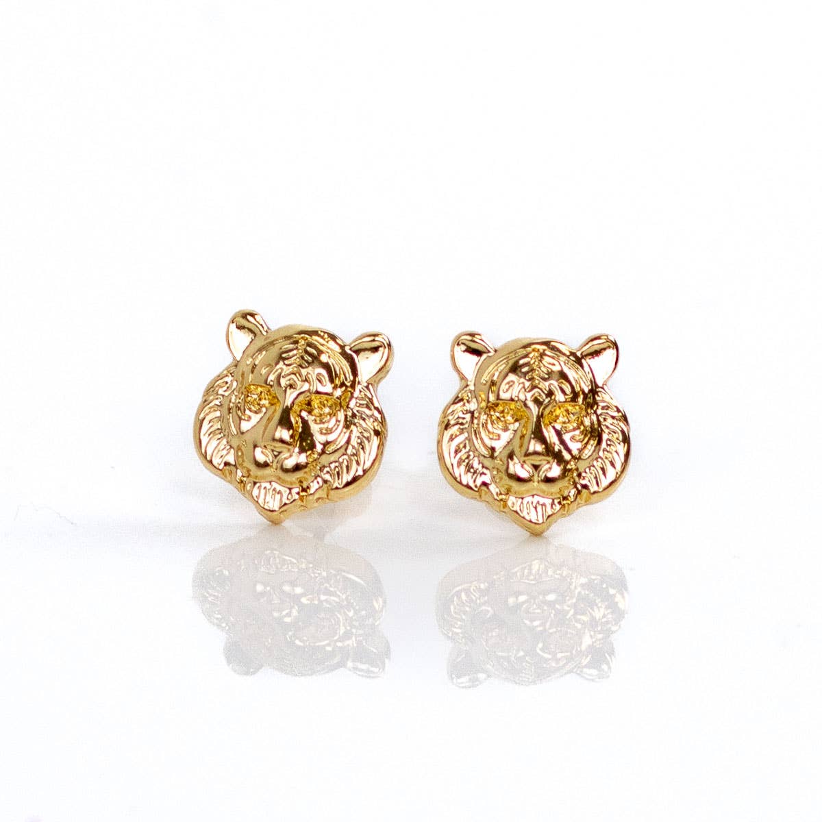 Tiger Stud Earrings Gold .5"