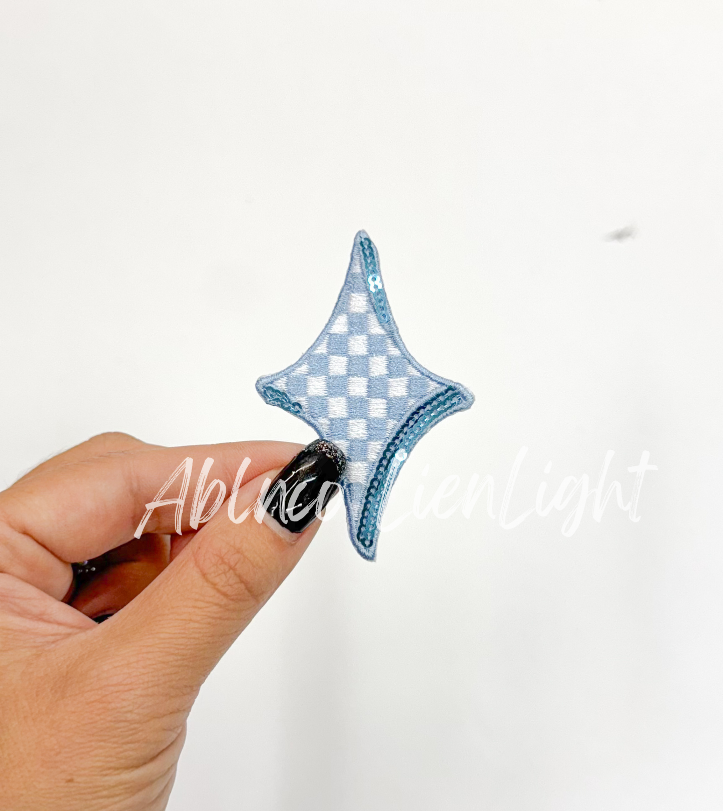 Blue checkered diamond star embroidery sequin patch