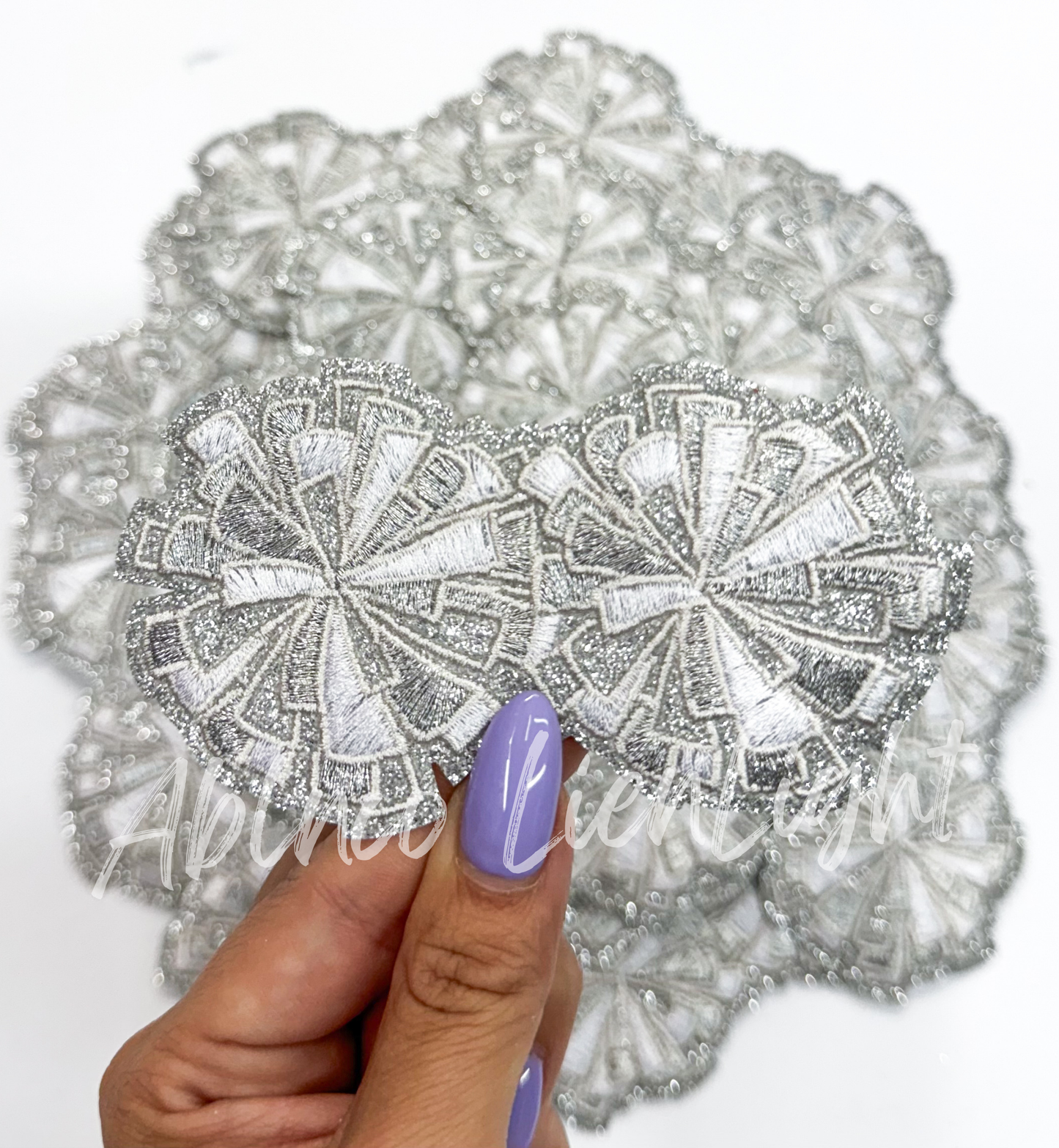 Silver cheer glitter pom poms patch iron on