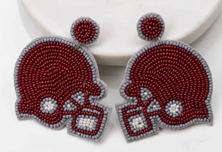 Maroon Football Helmet Beaded Earrings