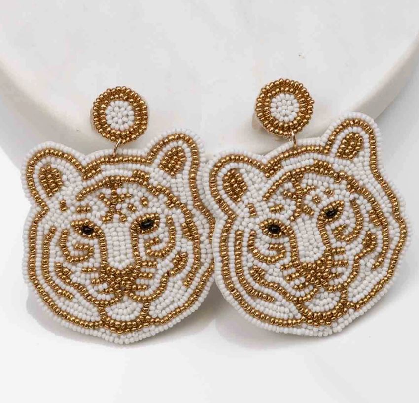 Tiger Face Beaded Earrings