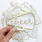 White glitter cheer megaphone trucker hat patch iron on