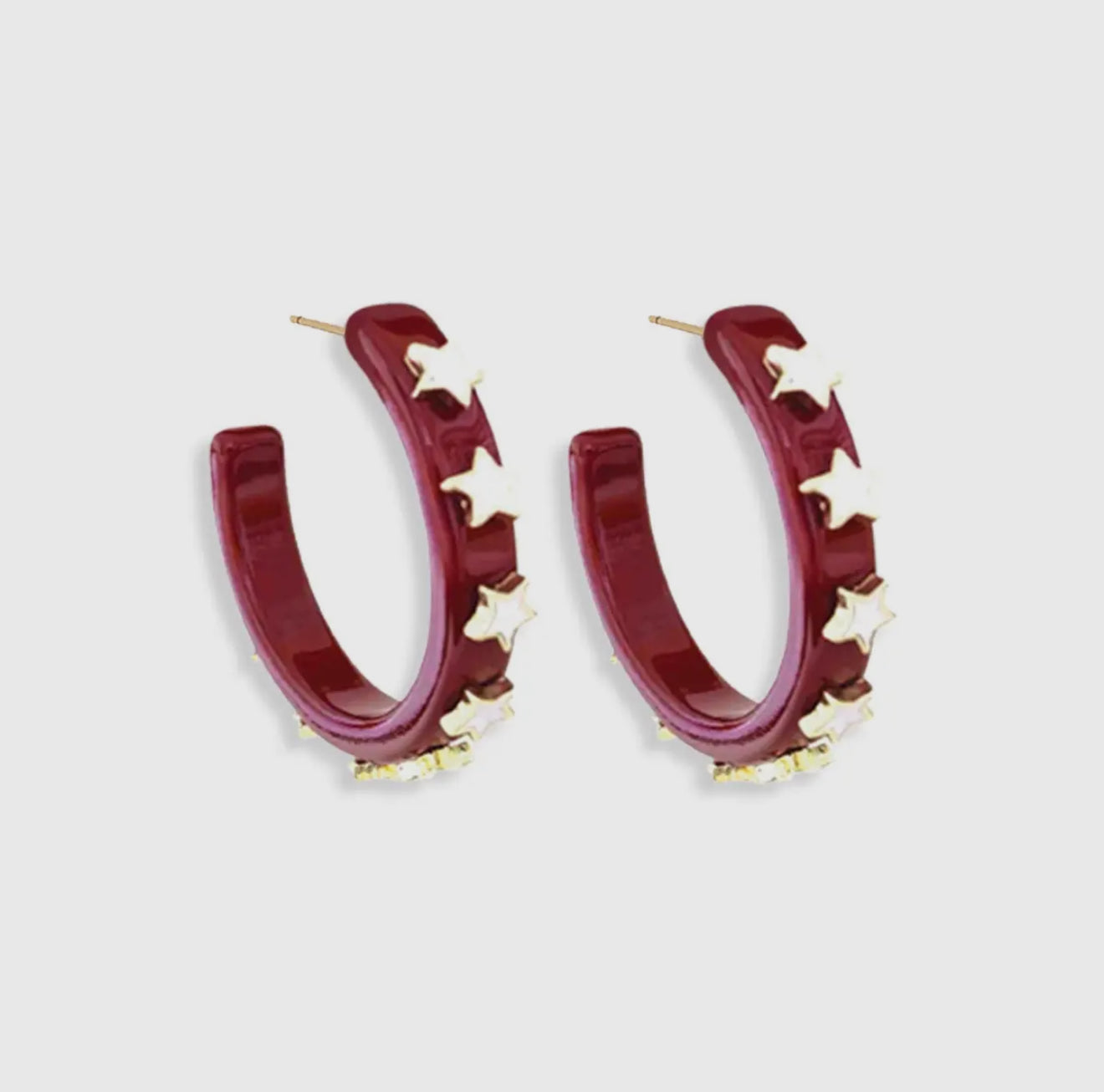 Maroon Star Hoop Earrings