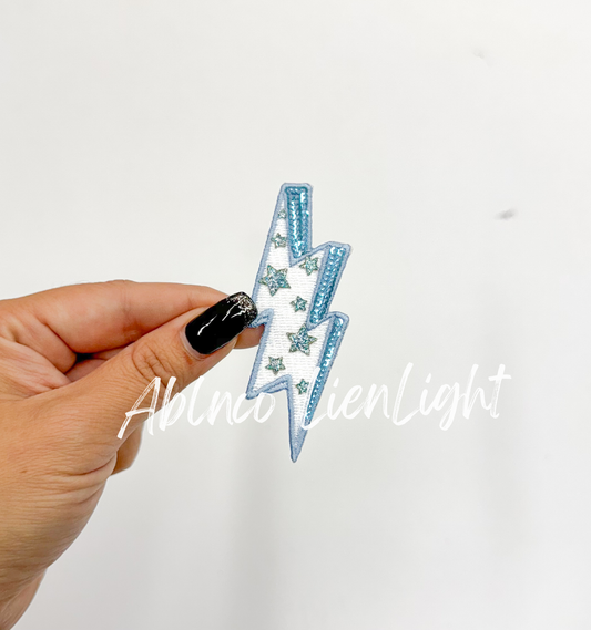 Light blue glitter star lightning bolt filler patch iron on