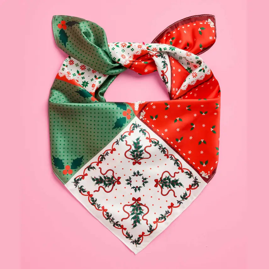 Christmas Patchwork Headscarf | Holiday, Bandana, Satin