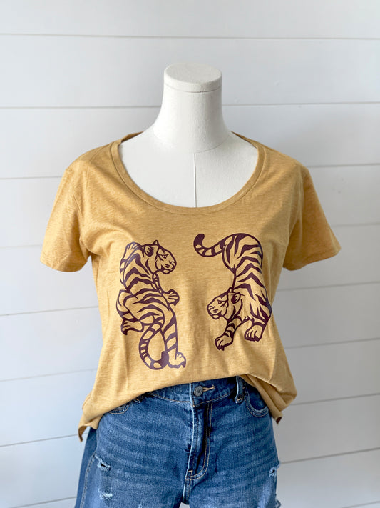 Gold Walking Tiger Womens Scoop Neck