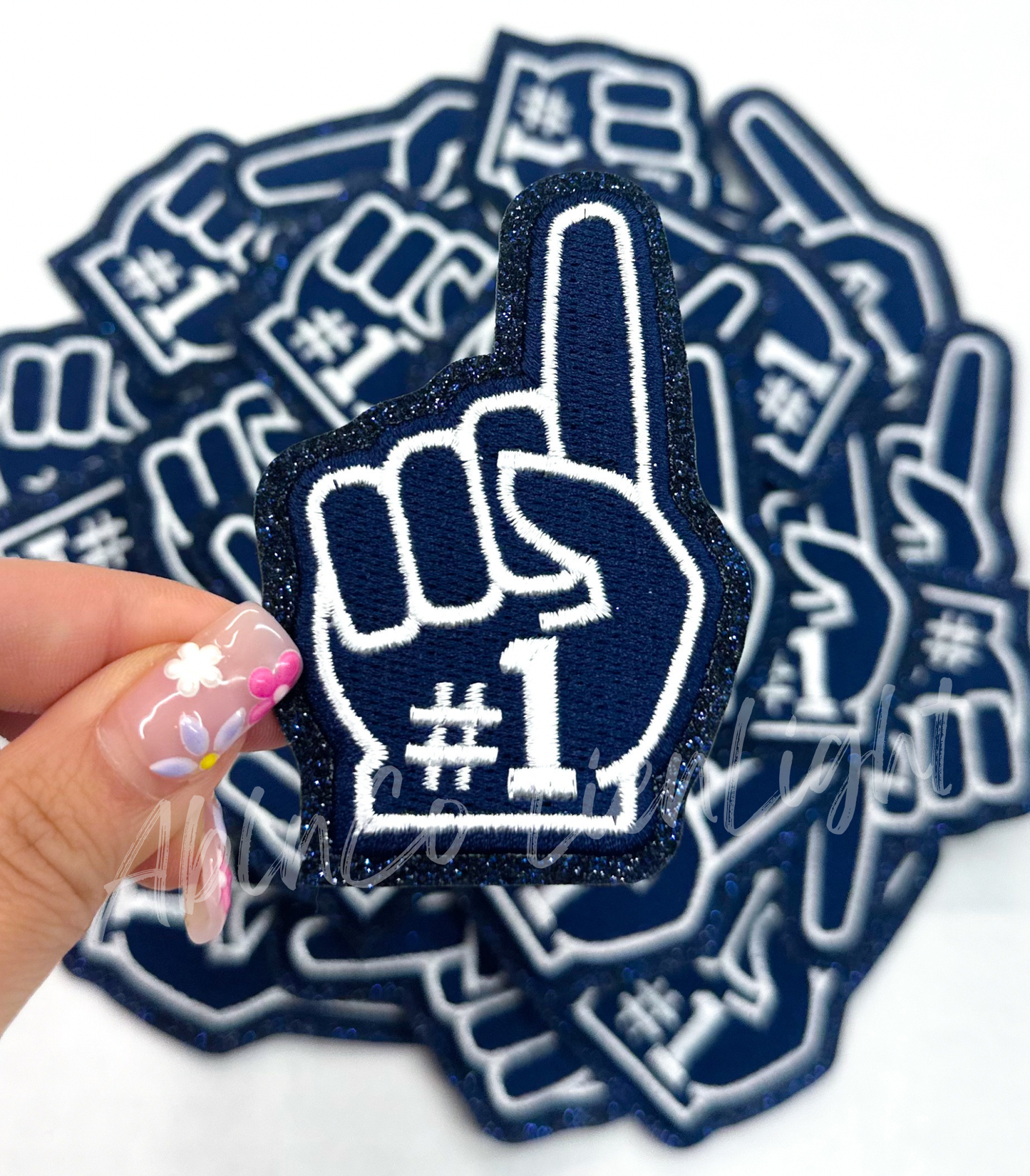 Navy #1 foam finger game day trucker hat patch iron on 
