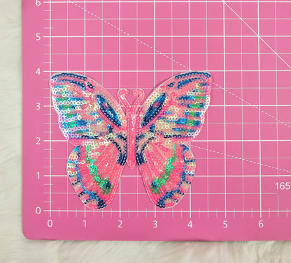 Pink Butterfly Sequin Iron On Patch