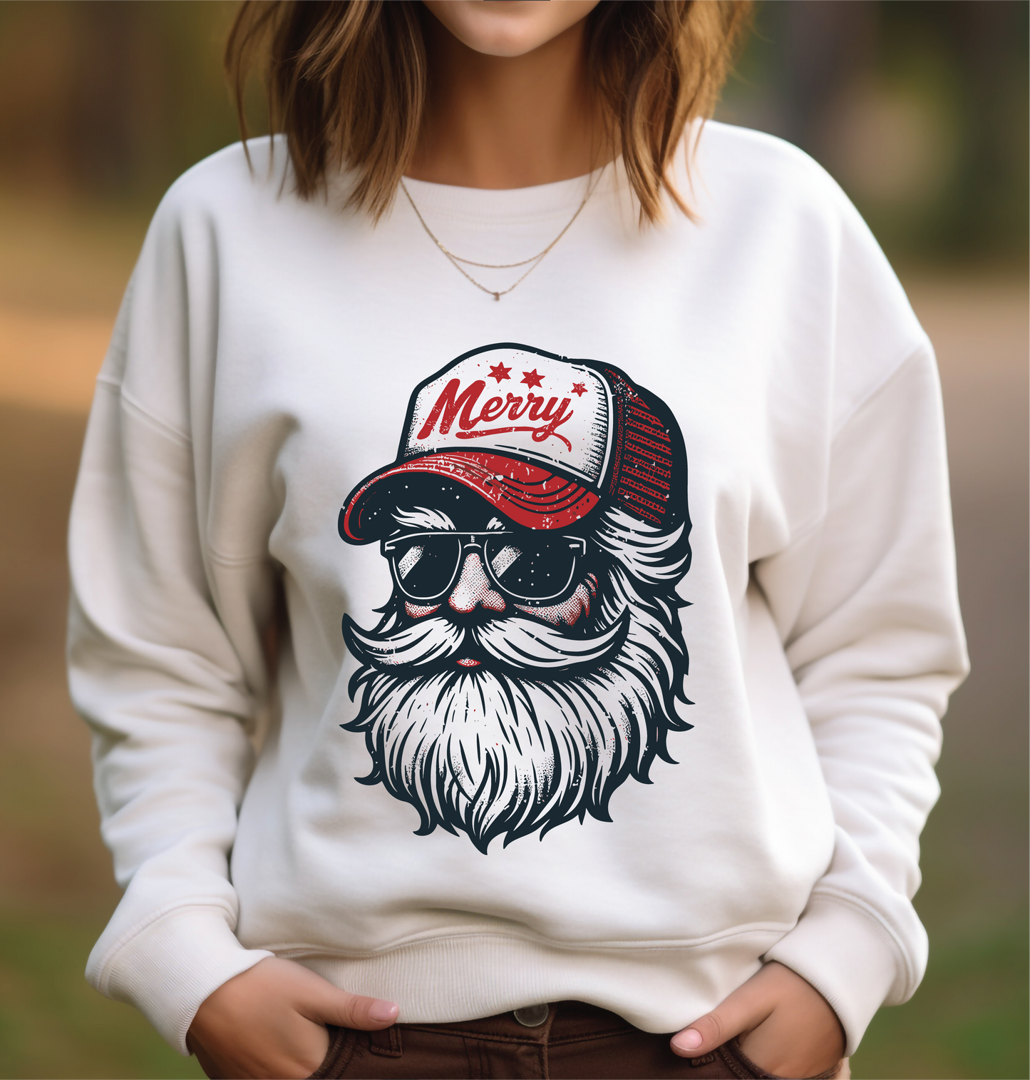 Santa Merry Trucker Hat Sweatshirt (2 colors)