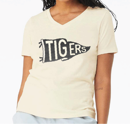 TIGERS Pennant Womens Relaxed V-Neck T Shirt