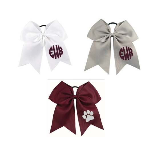 Cheer Bows - Maroon White Silver