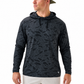 Dark charcoal camo Burlebo performance hoodie with drawstrings shown on a male model