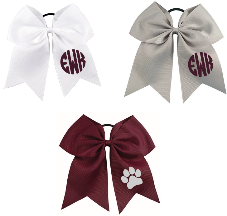 Cheer Bows - Maroon White Silver