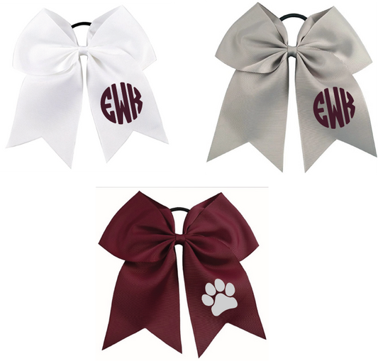 Cheer Bows - Maroon White Silver