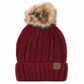Maroon sherpa-lined knit beanie with faux fur pom and C.C. logo patch
