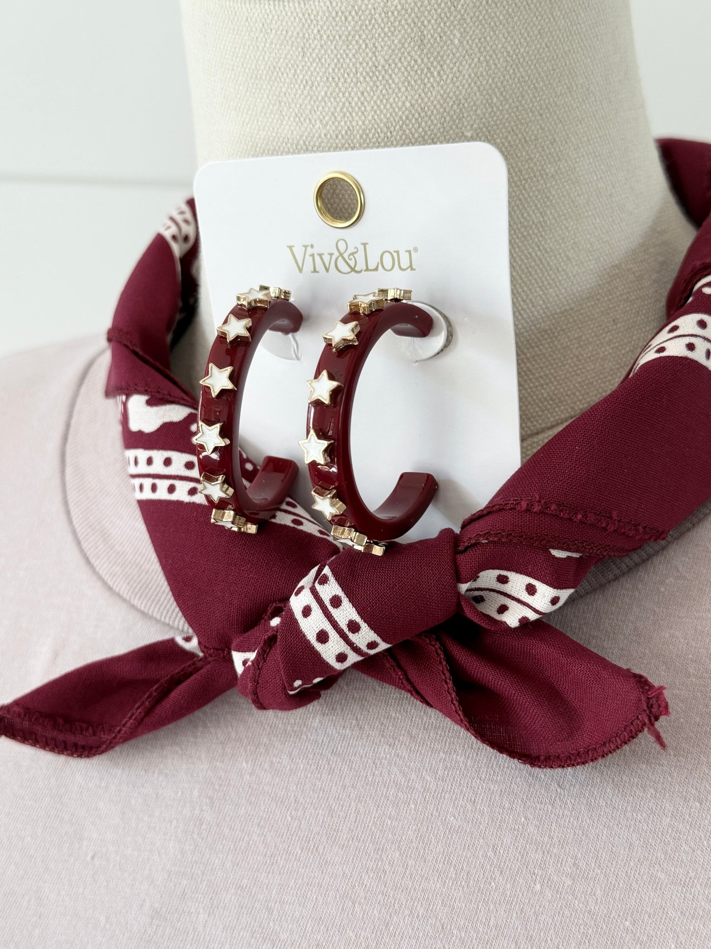 Maroon Star Hoop Earrings