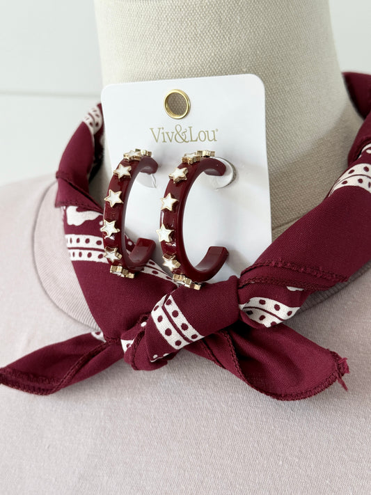 Maroon Star Hoop Earrings