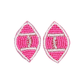 Pink and white beaded football-shaped stud earrings with silver-tone stitched detailing.