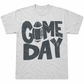 Heather gray Game Day football T-shirt with a distressed black sublimation design.