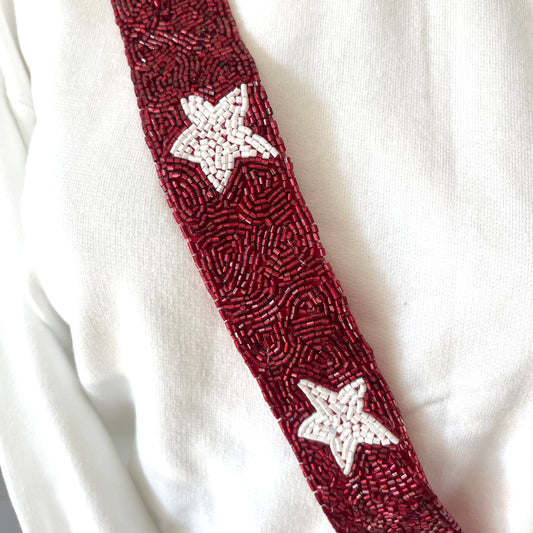 Maroon & White Stars Beaded Purse Strap