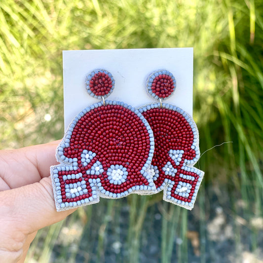 Maroon Football Helmet Beaded Earrings