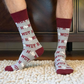 Men's grey Howdy socks with maroon lettering and Texas shapes
