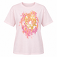 Light pink T-shirt with a multicolor tiger face graphic in pink, peach, white, and metallic gold