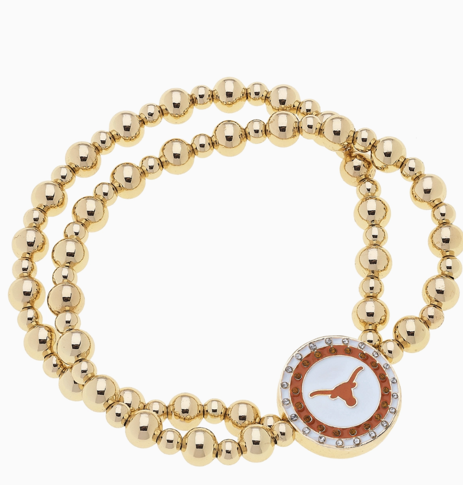 Texas Longhorns Pave Disc 2-Row Ball Bead Bracelet