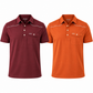 Burgundy and burnt orange Burlebo pearl snap performance polos shown side by side