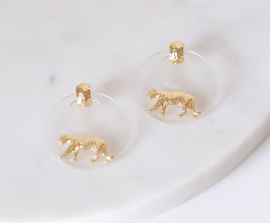 Tiger Acrylic Disc Earrings