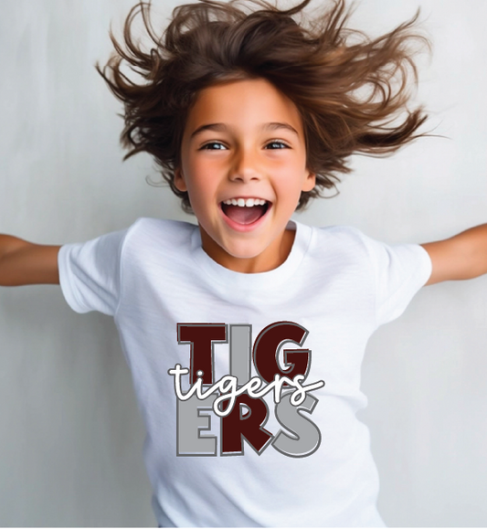 TIG-ERS Playful Youth T Shirt - Maroon & Silver