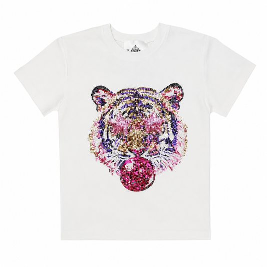 White Sequin Tiger Bubble Shirt