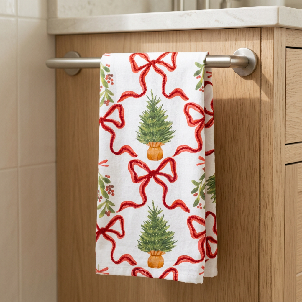 Balsam and Bow hand towel in a natural vanity setting