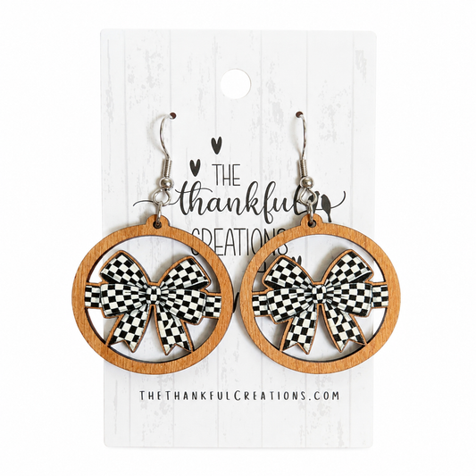 Checkered Bow Earrings