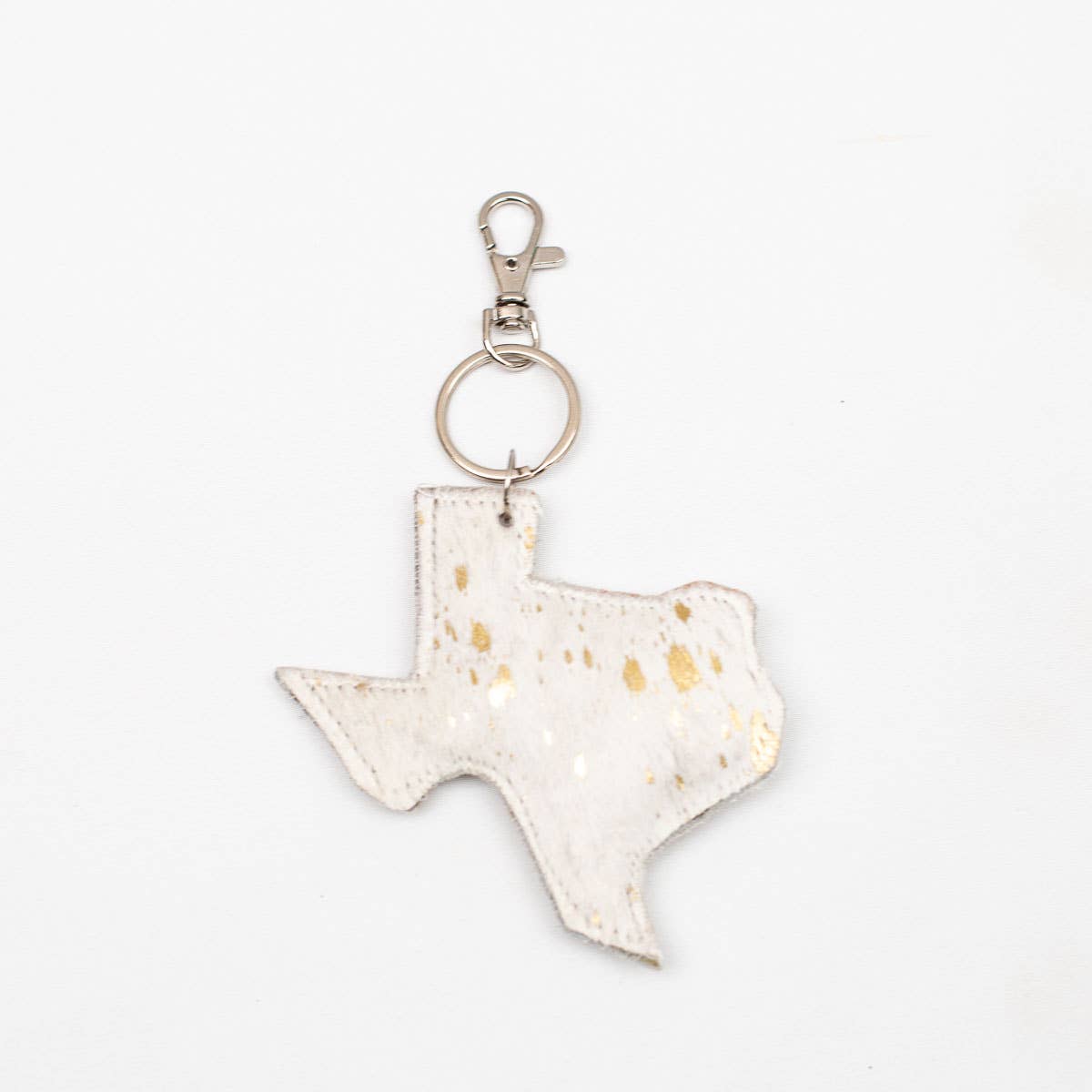 Texas Speckled Metallic Hide Keychain Clip   White/Gold   4x4