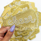 Gold glitter cheer megaphone trucker hat patch iron on