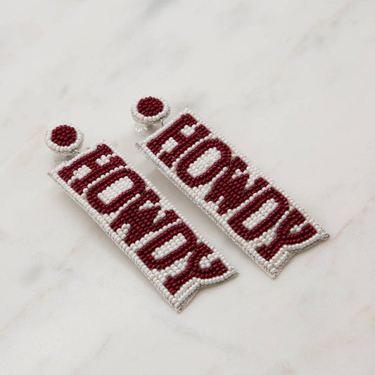 Howdy Beaded Earrings   Maroon/White   3