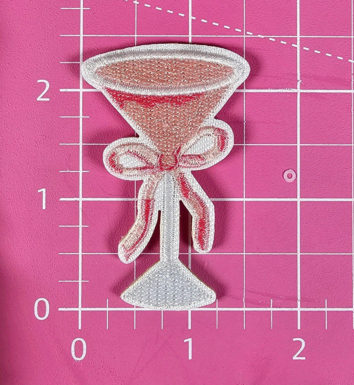 Martini Pink Bow Embroidery Iron On Patch