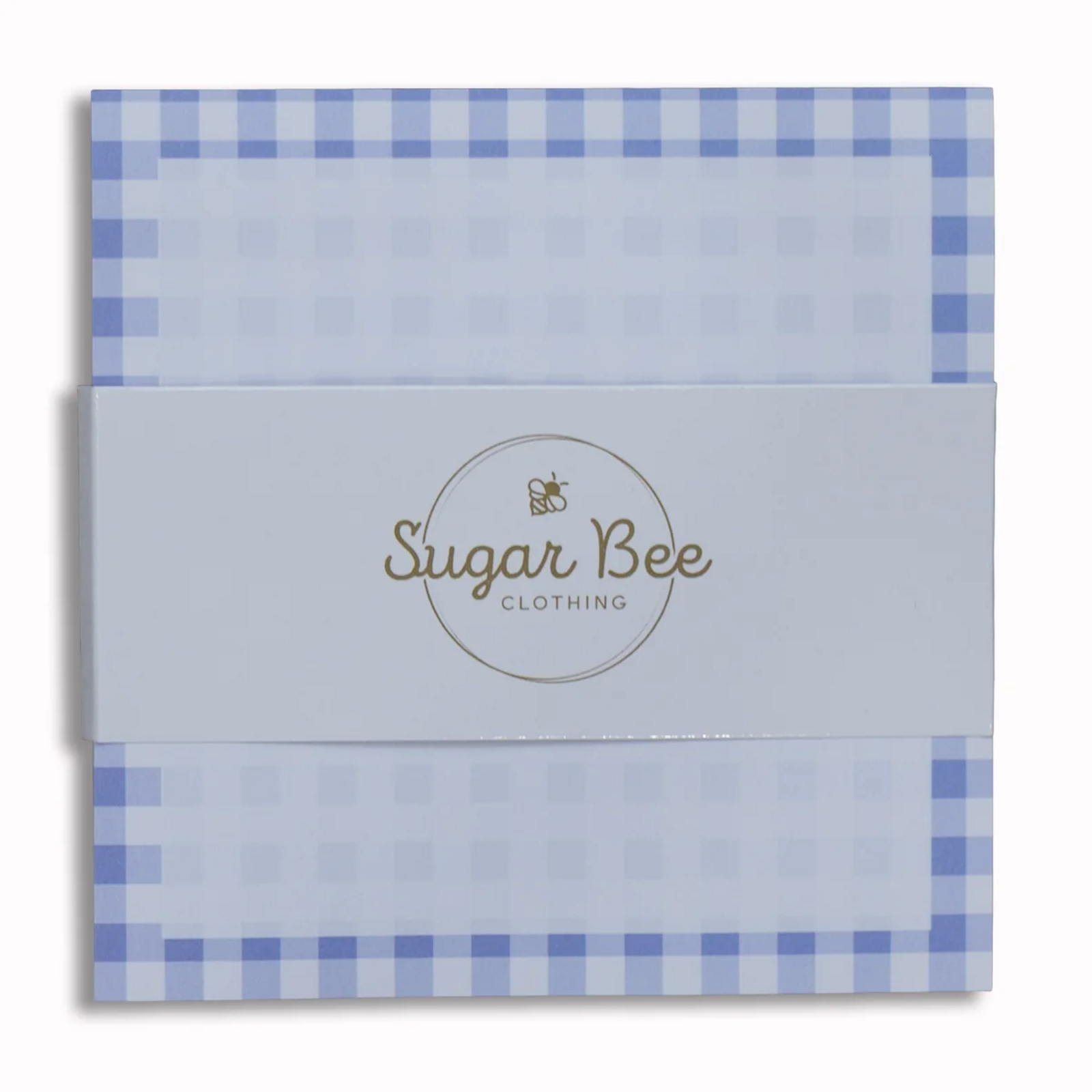 Lunch bag notes with a light blue gingham border and central writing area.
