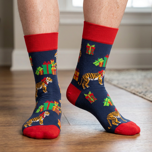 Men’s Tiger Christmas Socks lifestyle close-up